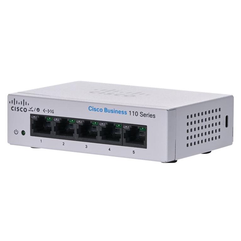 Cisco Business 110 Series - 110-5T-D Switch - Unmanaged - 5 x 10/100/1000 - Rack, Desk, Wall Mountable - DC Power