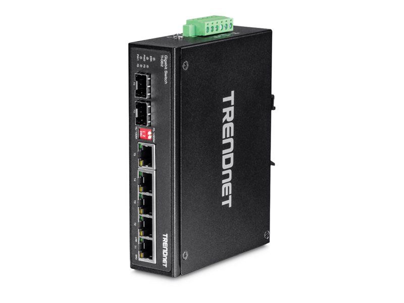 Trendnet TI-G62 - Unmanaged Switch - 5 x 10/100/1000 + 1 Shared Gigabit SFP + 1 SFP - DIN Rail Mount, Wall Mount - DC Power - TAA Compliant