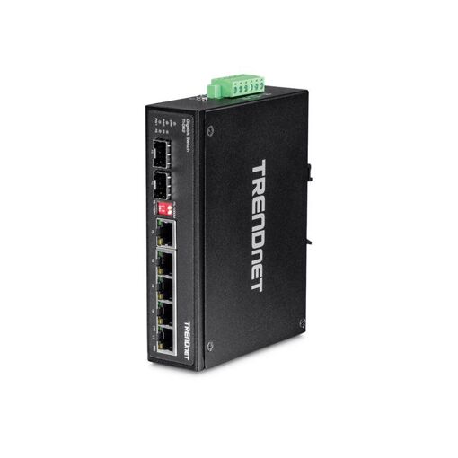 Conmutador Trendnet TI-G62 - No administrado - 5 x 10/100/1000 + 1 SFP Gigabit compartido + 1 SFP - Montaje en riel DIN, montaje mural - Alimentación CC - Cumple con TAA