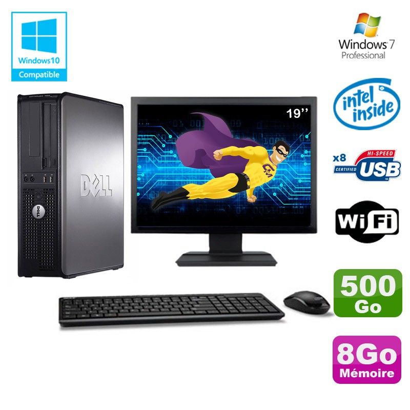 Dell Optiplex 780 DT Desktop PC - Intel E5200 2.5GHz, 8GB RAM, 500GB HDD, WiFi, Windows 7, 19" Screen