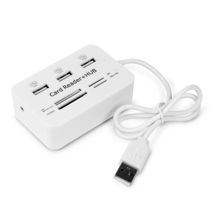 ONEVER Multi-Function Memory Card Reader + 3-Port USB Hub Splitter Combo