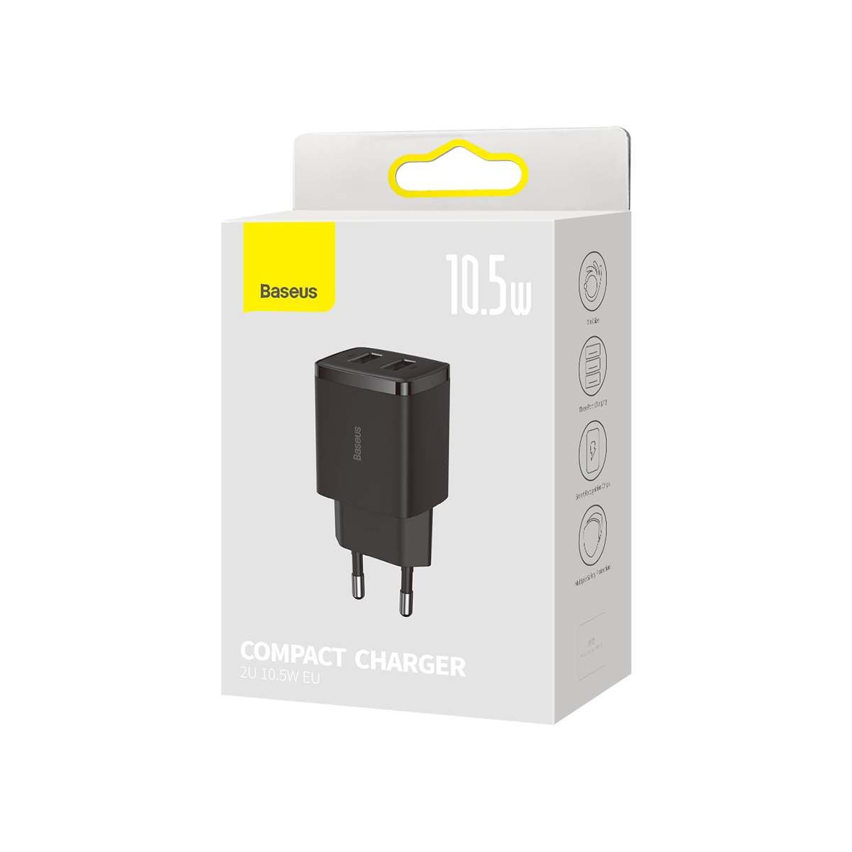 Baseus Compact Wall Charger U+U, 10.5W, Black