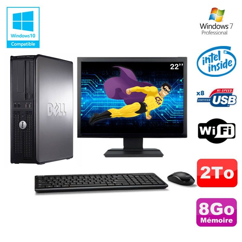 Dell Optiplex 780 DT Desktop PC - Intel E5200 2.5GHz, 8GB RAM, 2TB HDD, WiFi, Windows 7, 22" Screen