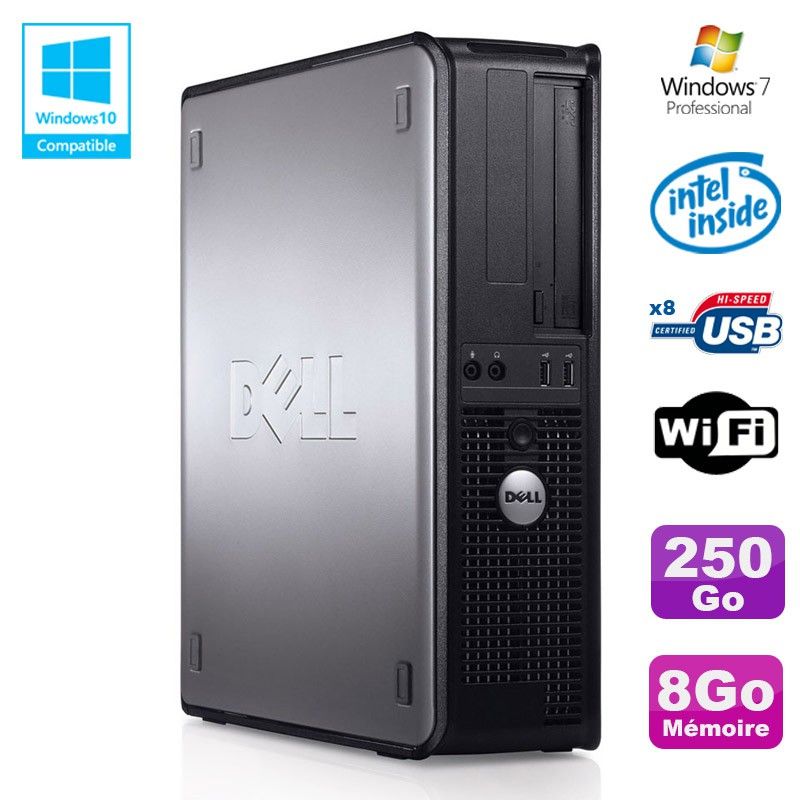 PC de escritorio Dell Optiplex 780 DT - Procesador Intel E7500, 8 GB de RAM, 250 GB HDD, WiFi, Windows 7 Profesional