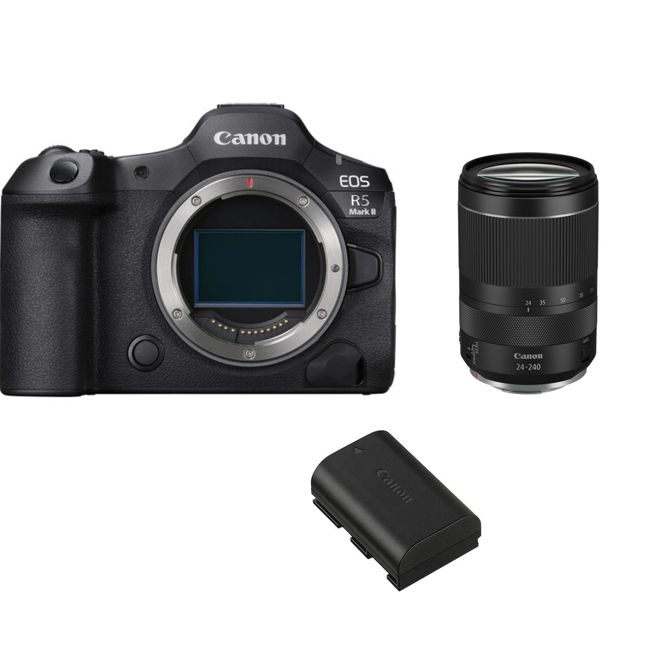 Canon EOS R5 Mark II 45MP Cámara sin espejo + Objetivo Canon RF 24-240mm f/4-6.3 IS USM + Batería Canon LP-E6P