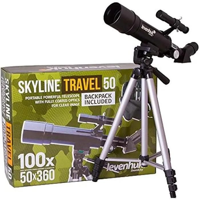 Levenhuk Skyline Travel 50 Refractor Telescope - 135x Magnification - Compact and Lightweight - Included Accessories