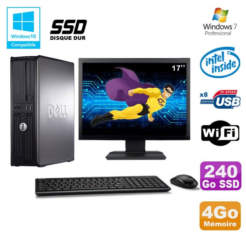 PC de escritorio Dell Optiplex 780 DT - Procesador Intel E7500 2.93GHz, 4GB RAM, 240GB SSD, WiFi, Windows 7
