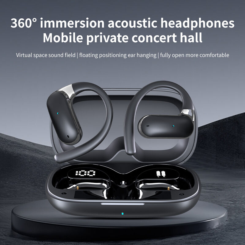 LHUOLONG Q108 Bluetooth Earbuds with Clip Design, Smart Digital Display, Comfortable for Long Wear, No Pain