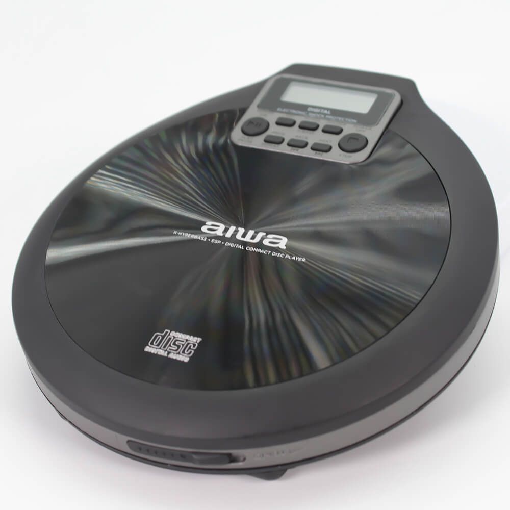 Aiwa PCD-810BK Portable CD Player with Headphones and Case, Grey Black