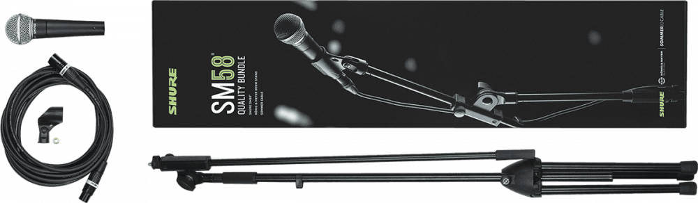 Shure SM58 Quality Pack - Microphone SM58-LCE + Microphone Stand with Boom + XLR Cable