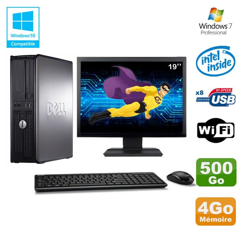 PC de escritorio Dell Optiplex 780 DT - Procesador Intel E8400, 4GB de RAM, 500GB HDD, WiFi, Windows 7 + Pantalla de 19'