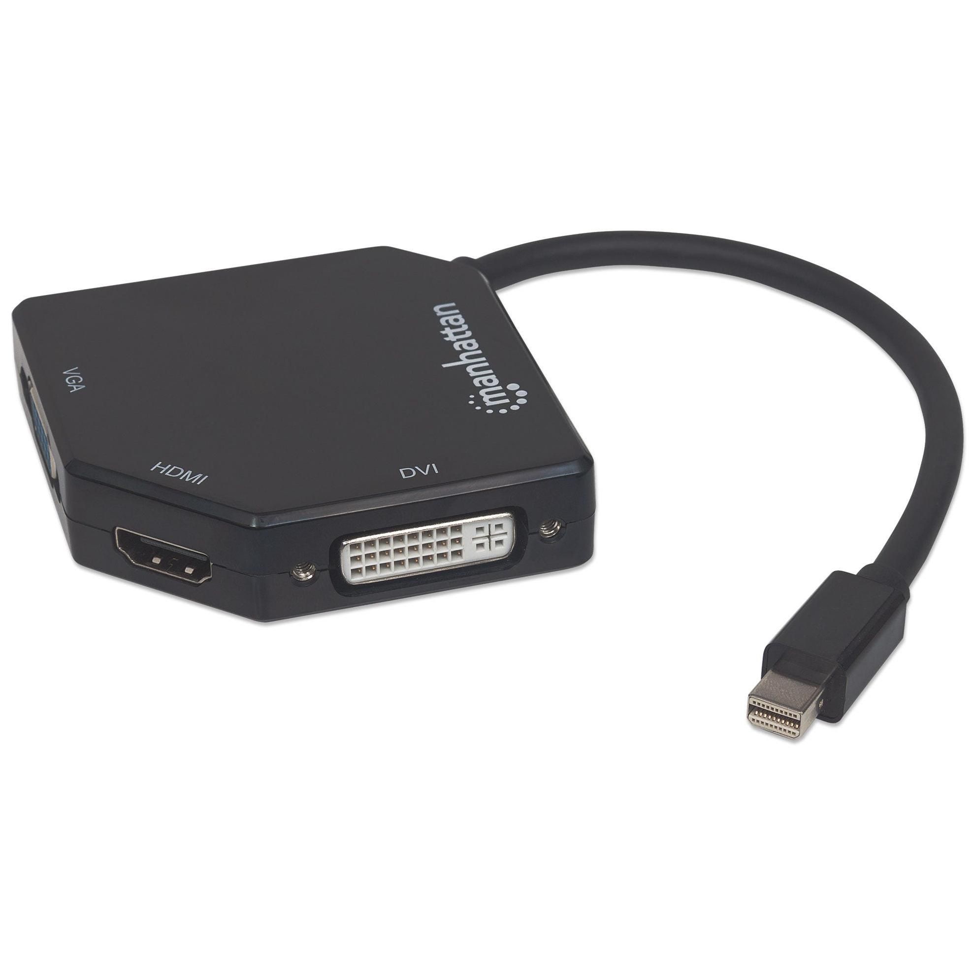 Manhattan 207720 0.25m Video Cable and Adapter Mini DisplayPort to HDMI, DVI-I, VGA Black