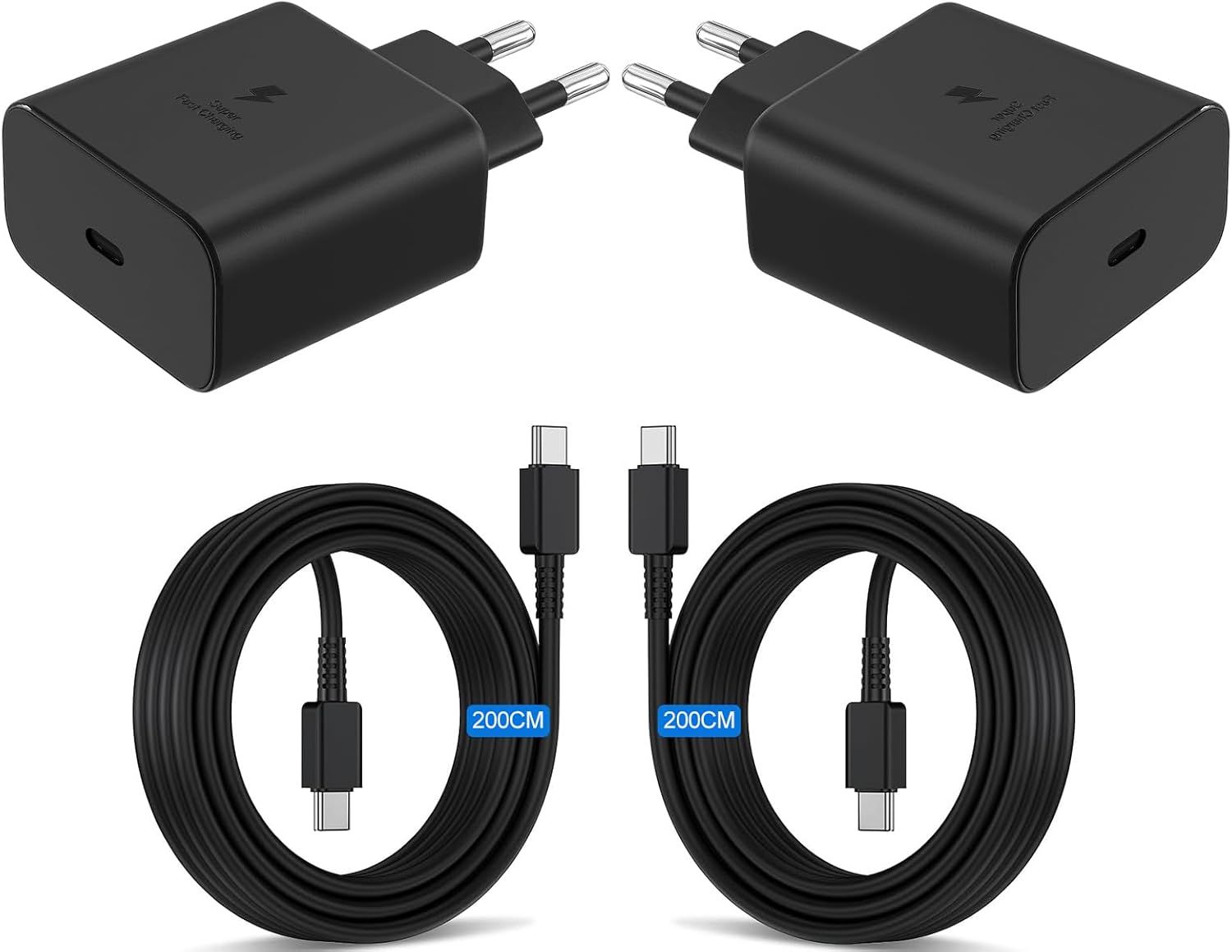 KALANKA 45W USB-C Charger Adapter for Samsung Galaxy S25/S24/S23/S22/S21/S20+/Note 20/10/9/8/A73/A53/A54/A56/S10/S9, iPhone 17/16/15/Pro/Max, iPad, Moto, Google, Quick Charger, and 2m C-C Cable
