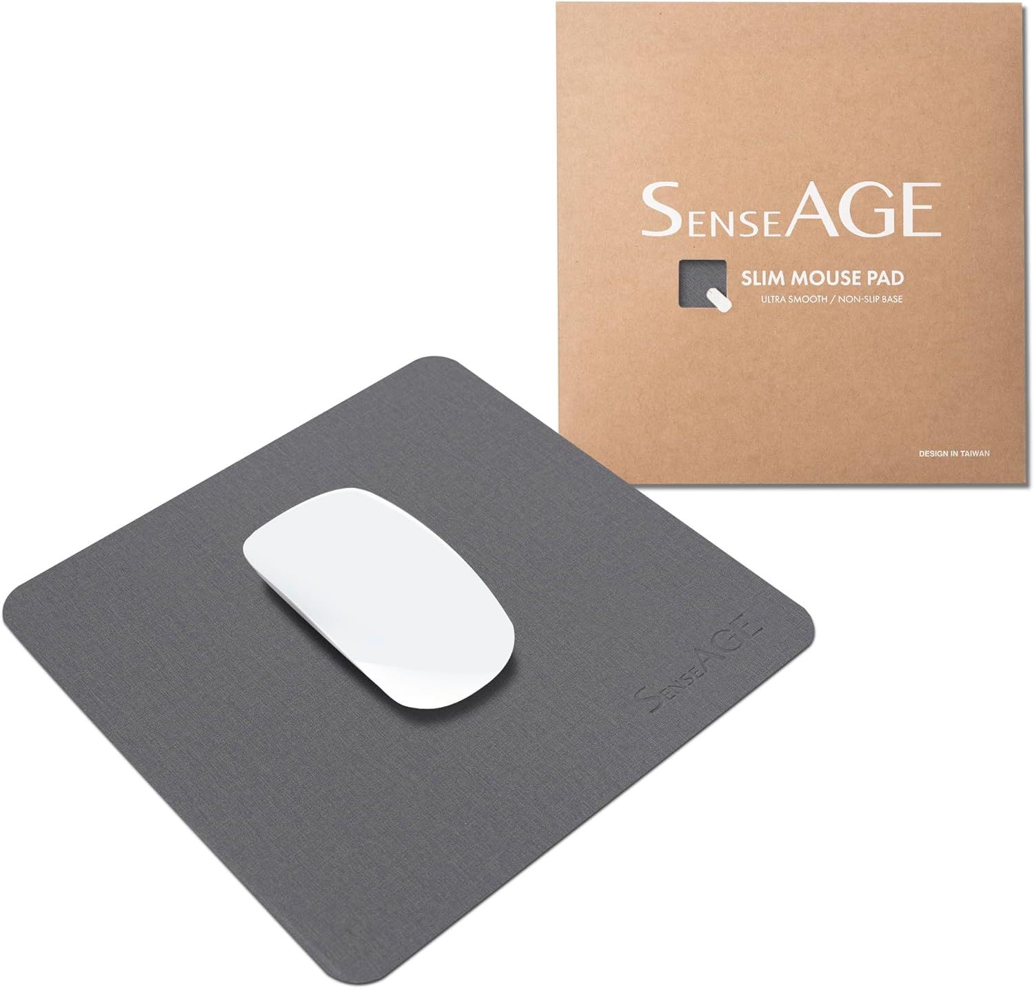 KALANKA Slim Mouse Pad, Vegan Leather, Anti-Slip Base, Compatible with Laser & Optical Mice, 22 x 22 cm, Dark Grey