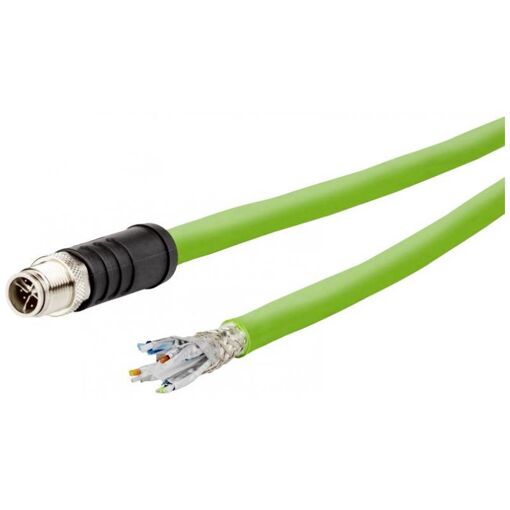 Câble de réseau MetzConnect 142M6X10020, câble de broche M12 CAT 6a SF/UTP 2m vert manteau PUR, résistant aux acides, à l'ozone et aux UV, compatible tringle d'entraînement