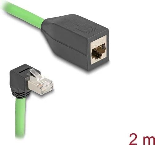 Delock Network Extension Cable - 2m, CAT6a SF/UTP, Right-Angle, Shielded, Green (80887)