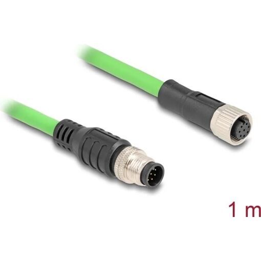 Cable de extensión de red Delock - 8 pines M12 (M) a 8 pines M12 (F) - 1 m - 6,8 mm - SF/UTP - Conectores codificados A - Verde