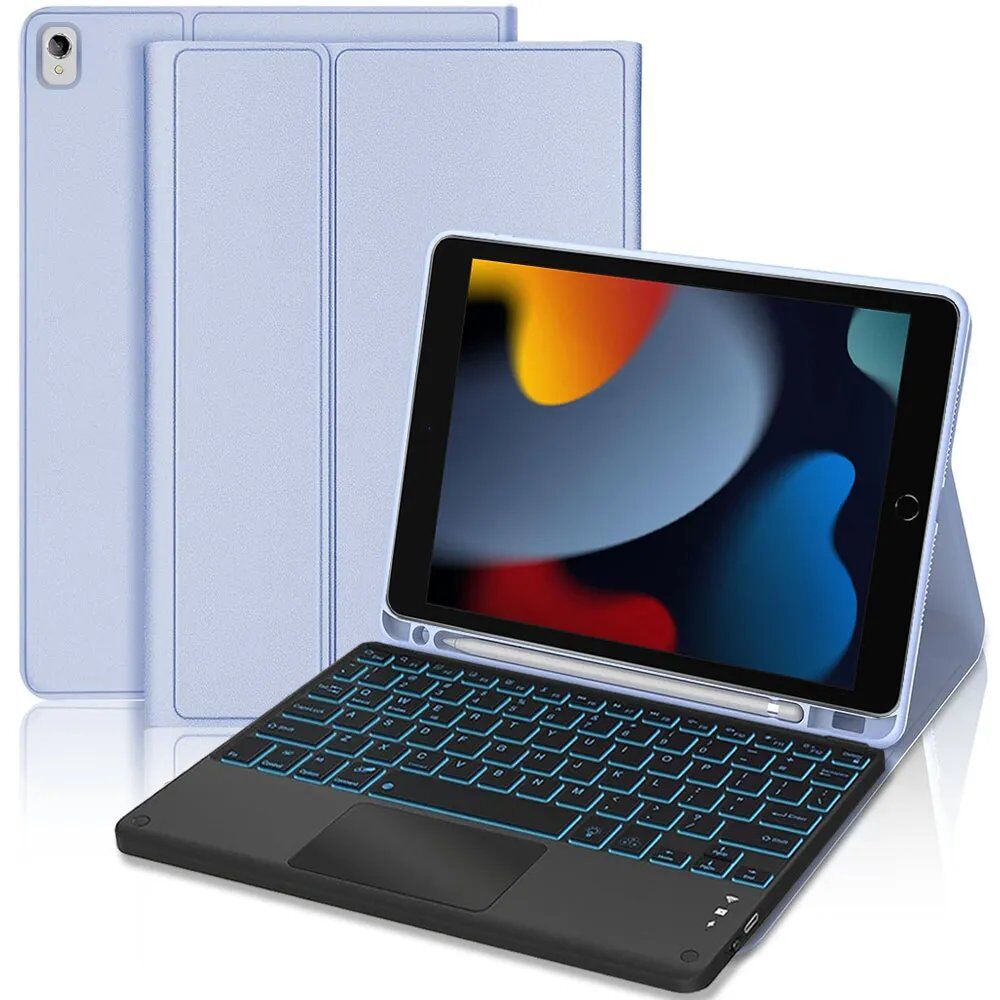 E.F.Connection iPad 10.2-Inch Case (7th, 8th, 9th Gen) - Purple Synthetic Leather with Backlit Keyboard
