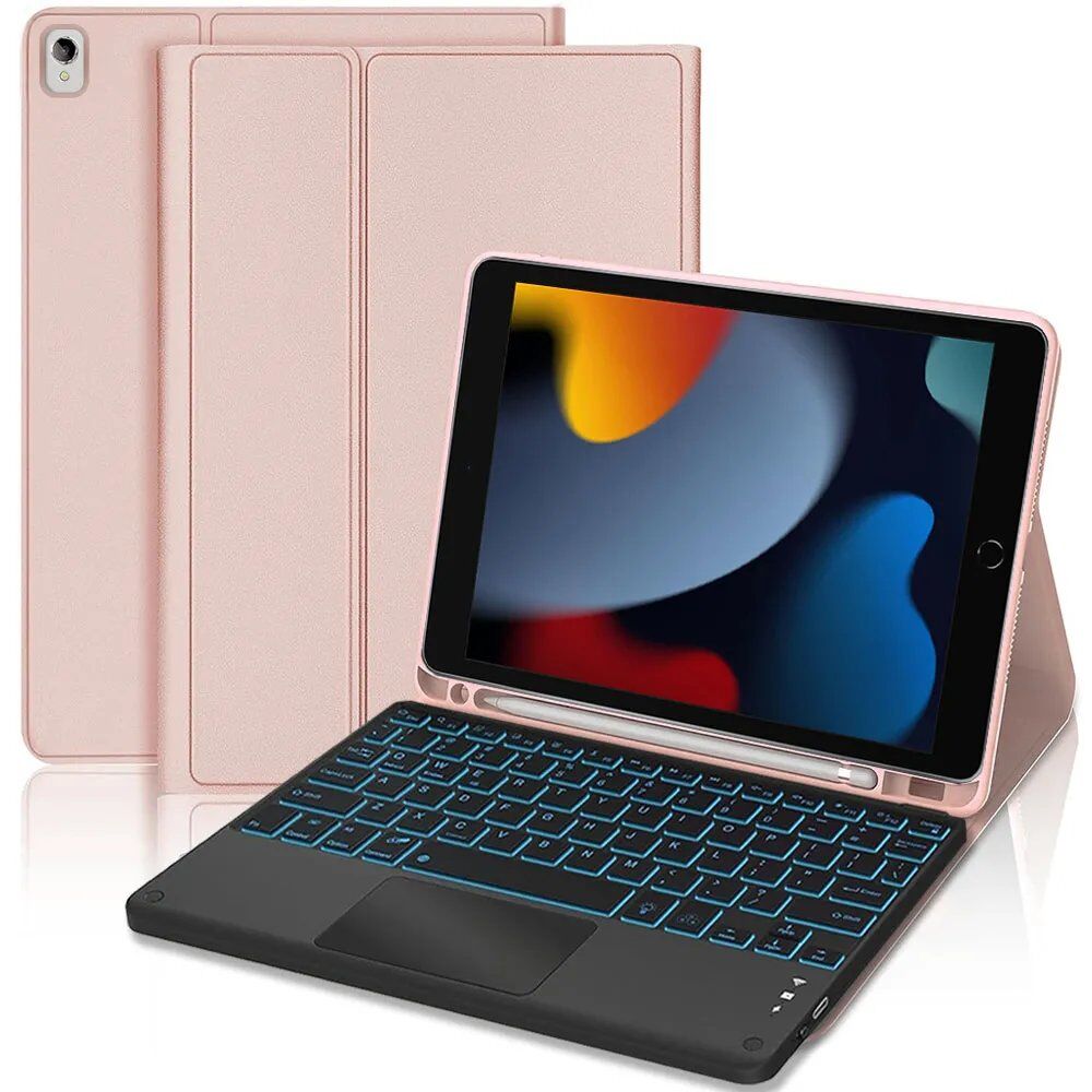 E.F.Connection iPad 10.2-inch (2019/2020/2021) Synthetic Suede Case with Backlit Bluetooth Keyboard - Rose