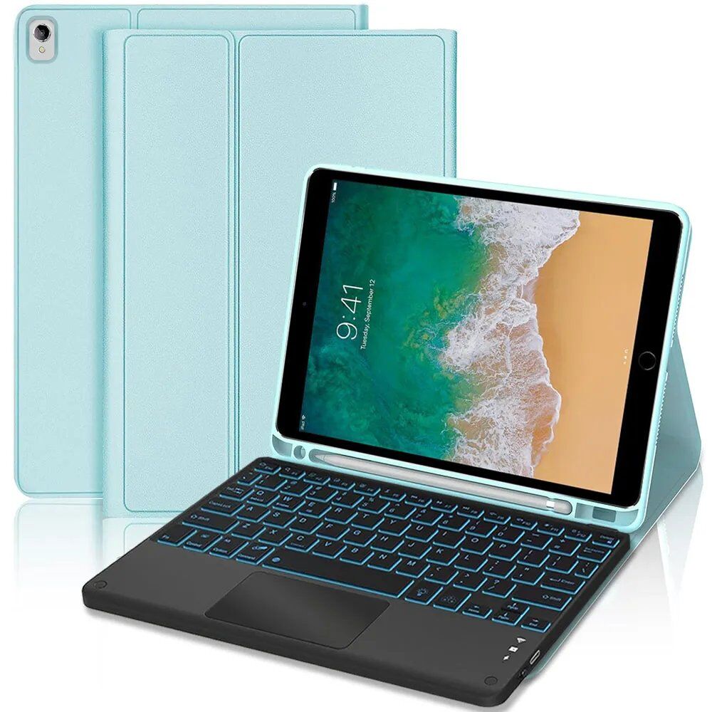 iPad Air 3/Pro 10.5-inch Case - Blue PU Leather with Backlit Bluetooth Keyboard - E.F.Connection