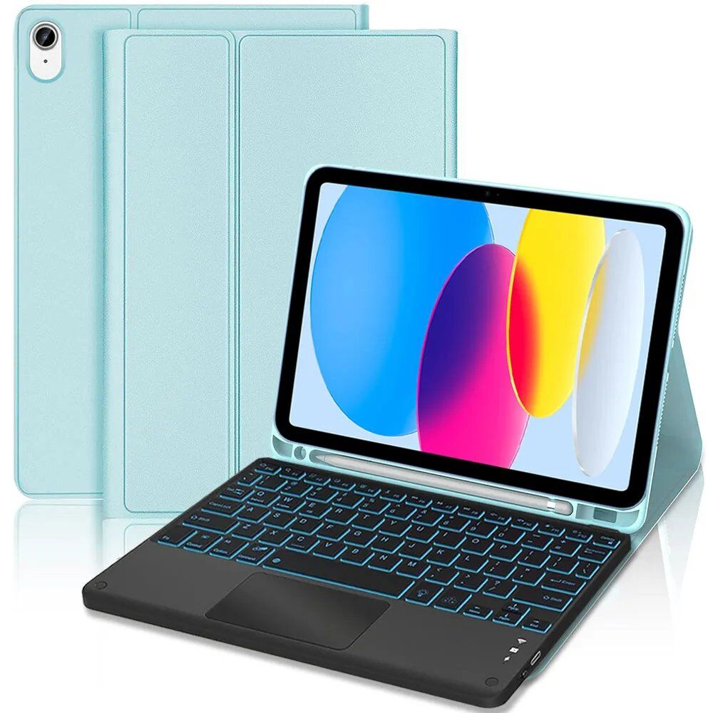 iPad Case with Bluetooth Keyboard - Blue Synthetic Leather