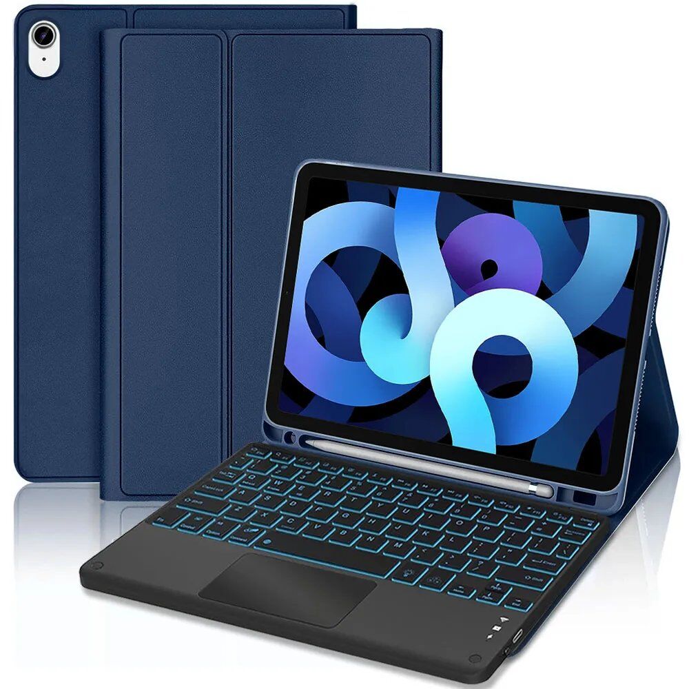 iPad Air Case (11"/10.9") - Synthetic Suede Blue with Backlit Keyboard - E.F.Connection
