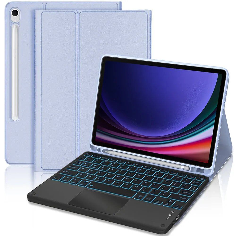 E.F.Connection Samsung Galaxy Tab S9 (11-inch) Synthetic Suede Case in Lavender with Backlit Bluetooth Keyboard - E.F.Connection
