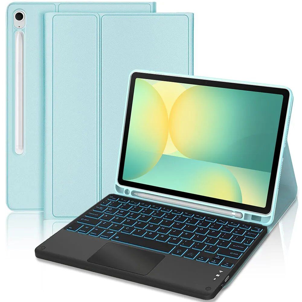 E.F.Connection Samsung Galaxy Tab S10 FE / S9 FE Synthetic Leather Case with Backlit Magnetic Keyboard - Blue