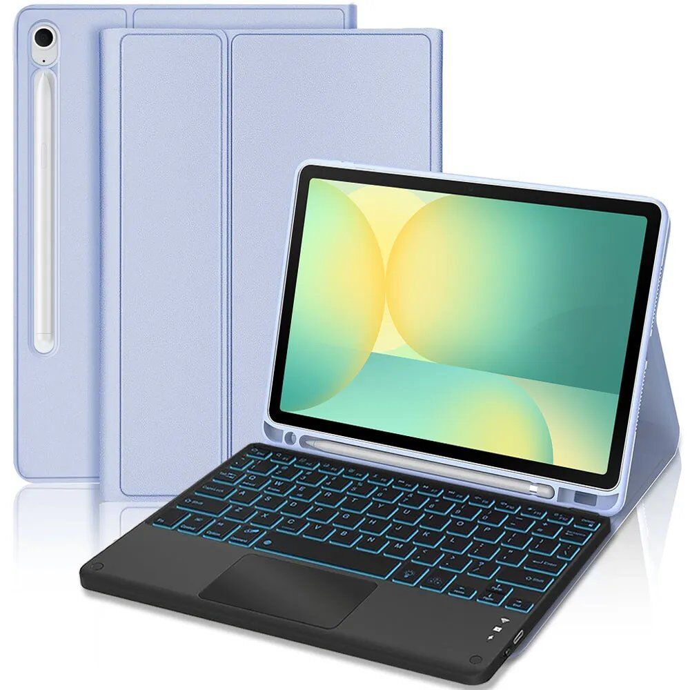 E.F.Connection Lavender Synthetic Leather Case with Backlit Keyboard for Samsung Galaxy Tab S10 FE / S9 FE