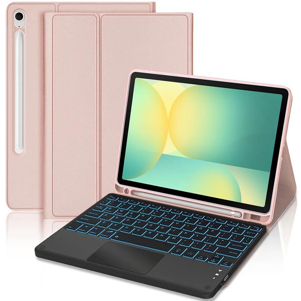 E.F.Connection Samsung Galaxy Tab S10 FE / S9 FE Synthetic Leather Case - Pink with Backlit Keyboard