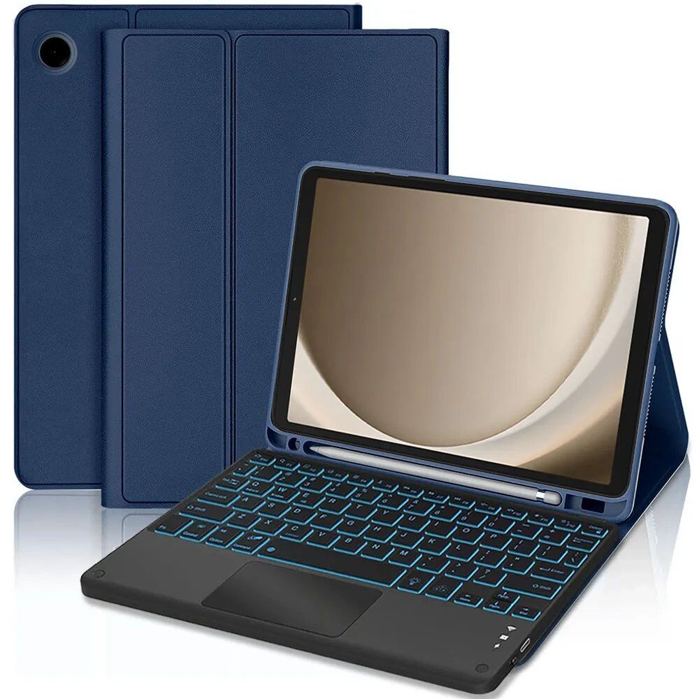 E.F.Connection Samsung Galaxy Tab A9+ / A11+ Case, Pu Leather Blue with Backlit Keyboard