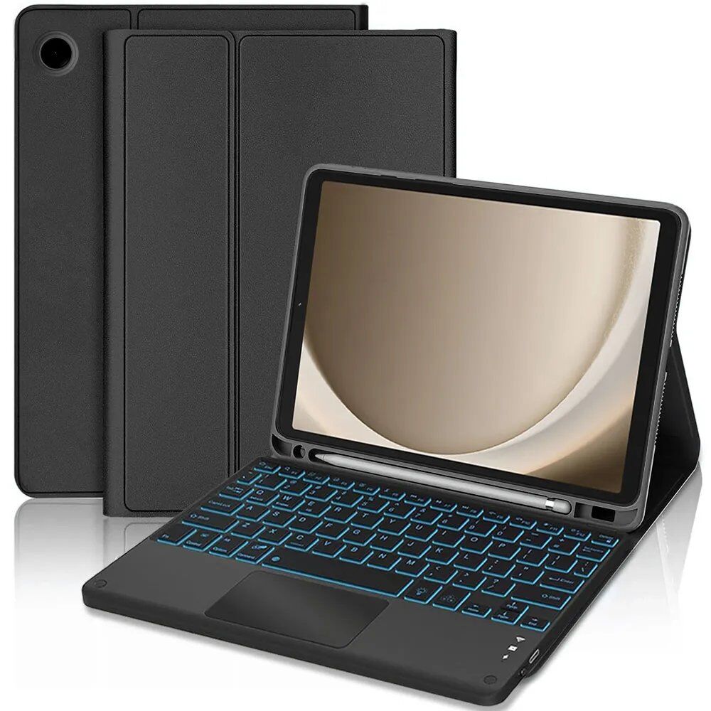 E.F.Connection Samsung Galaxy Tab A11 Plus / A9 Plus Leather Case with Backlit Magnetic Keyboard - Black