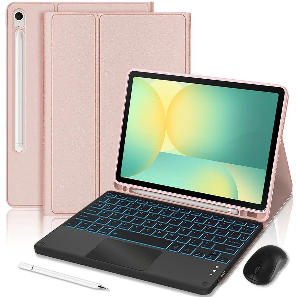E.F.Connection Rose Synthécuir Case with Keyboard, Mouse and Stylus for Samsung Galaxy Tab S10 FE / S9 FE (10.9")