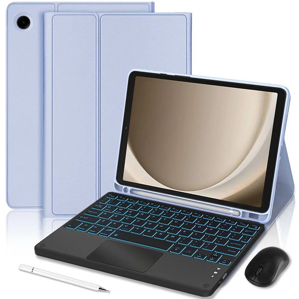 E.F.Connection Samsung Galaxy Tab A9+/A11+ Case, Purple PU Leather with Backlit Keyboard + Mouse + Stylus