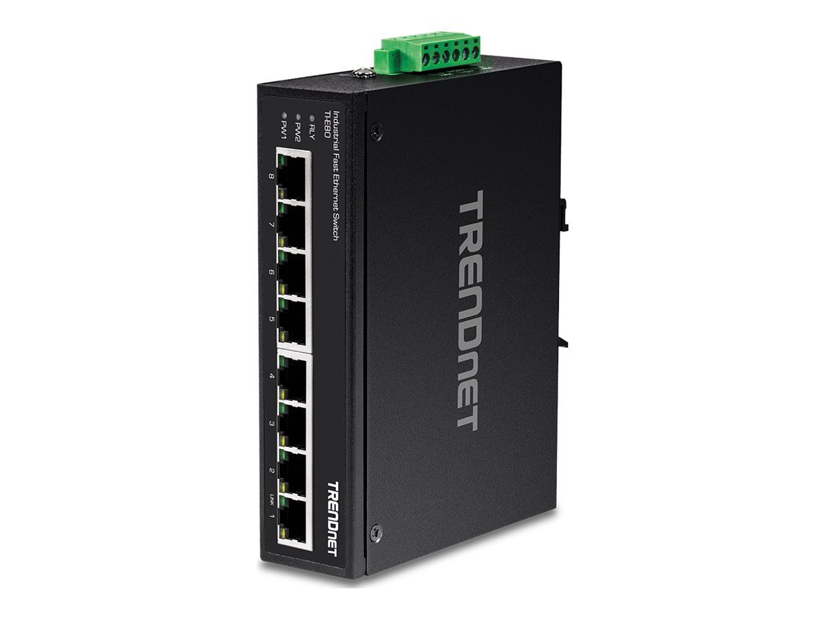 Trendnet TI-E80 - Unmanaged Switch - 8 x 10/100 Ethernet Ports - DIN Rail and Wall Mountable - DC Input Voltage 12-56V - TAA Compliant