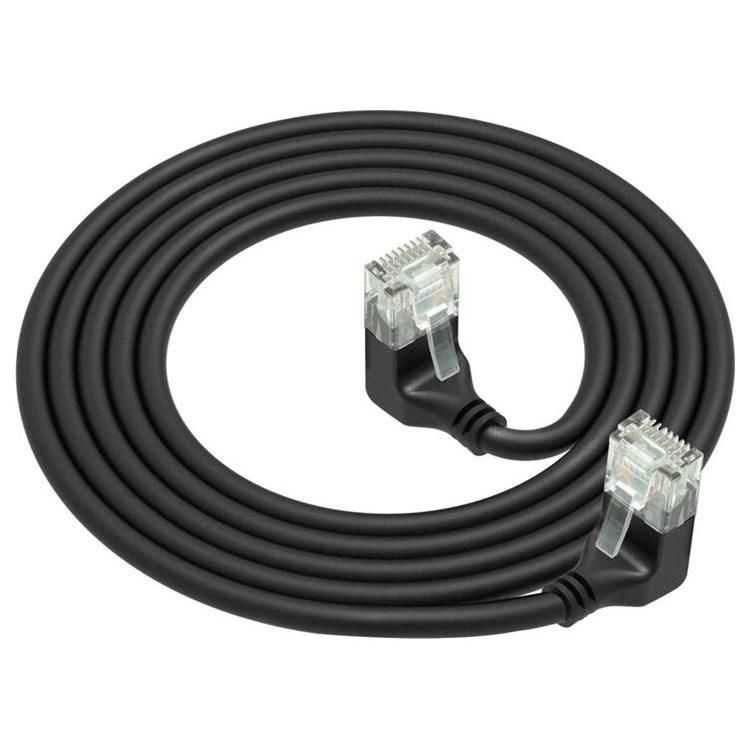 ACT Slimline RJ-45 Angle to Angle Cable - 15cm, 3.6mm, UTP, CAT 6a, Halogen-Free, Molded - Black