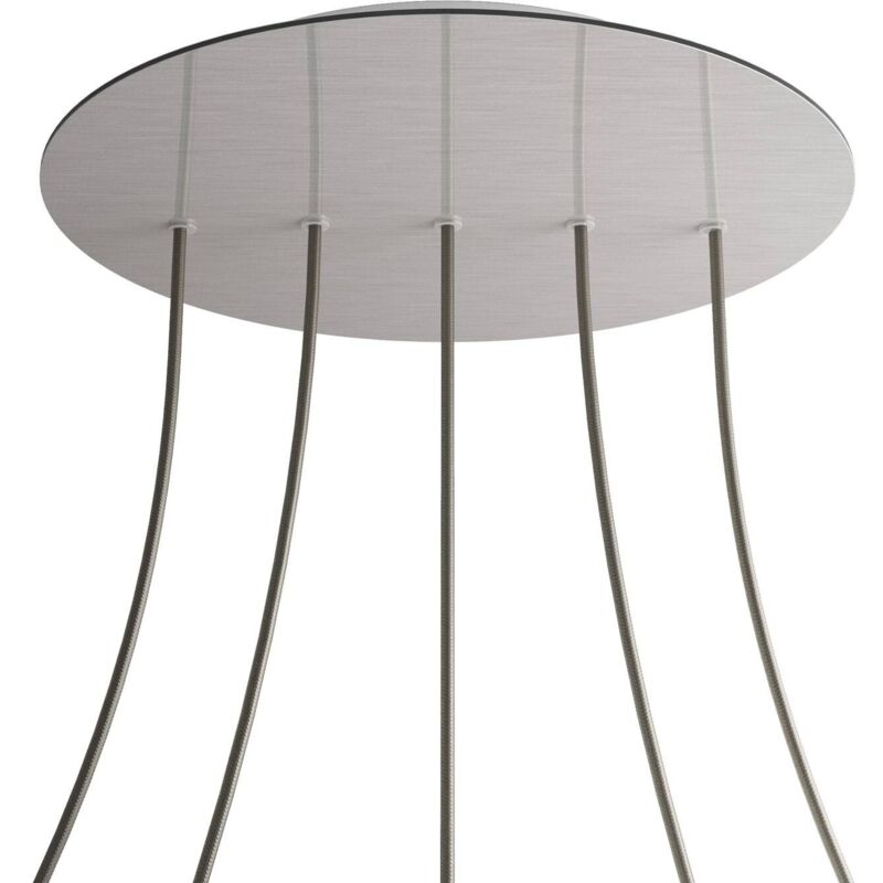Creative Cables Rose-One Round XL Rosette, 400mm Diameter with 5 Line Holes and 4 Side Holes - Satin Steel, White