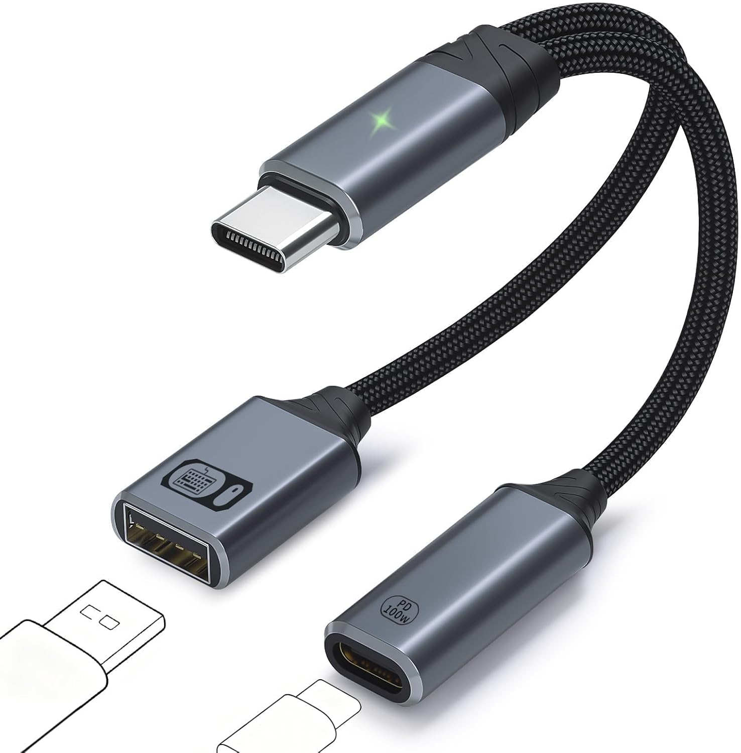 Adaptateur USB C vers USB A - Spliteur OTG avec charge rapide de 100 W et port USB A 2.0