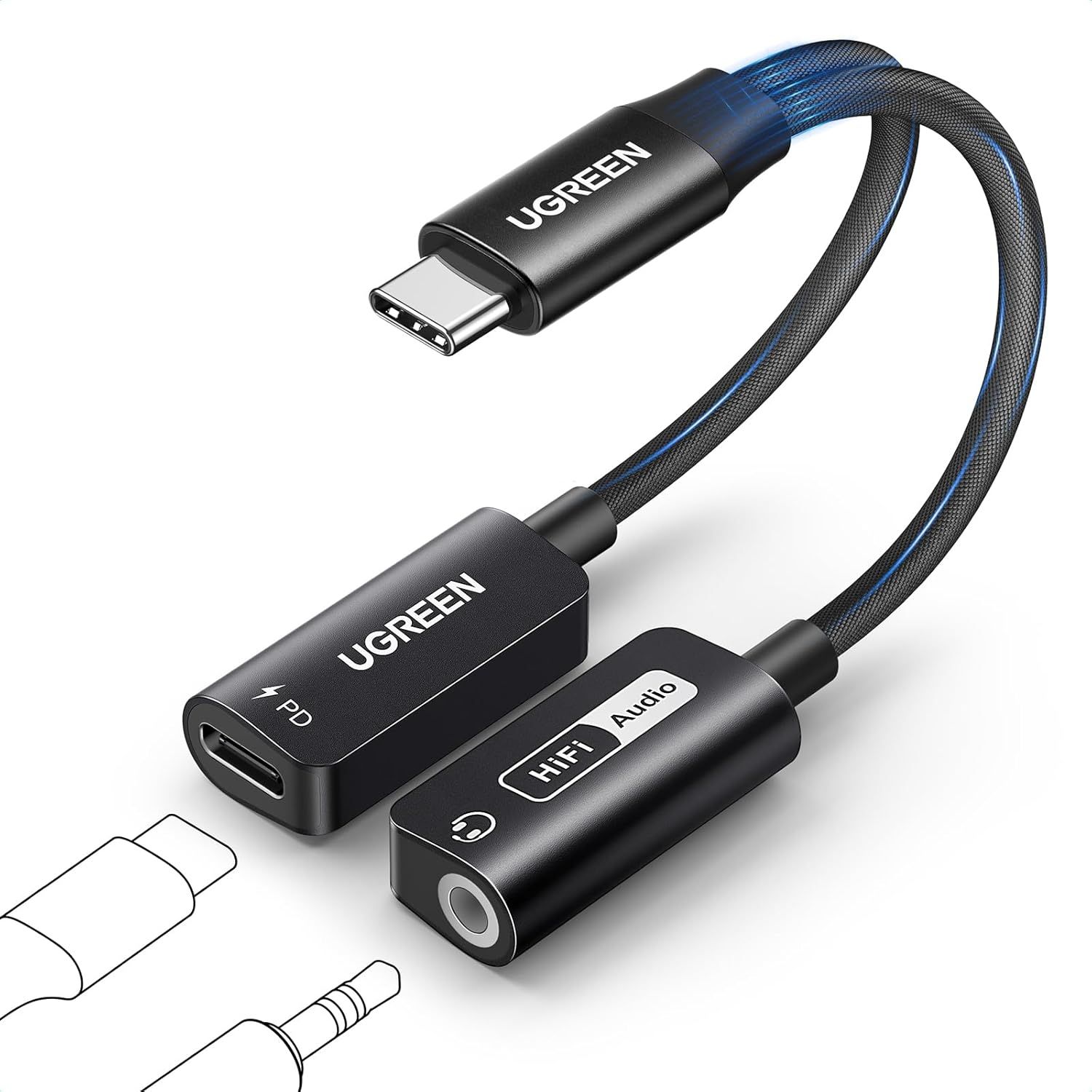 Adaptador magnético USB C a 3,5 mm - Cargador rápido PD 60W estéreo 2 en 1 con audio de alta resolución