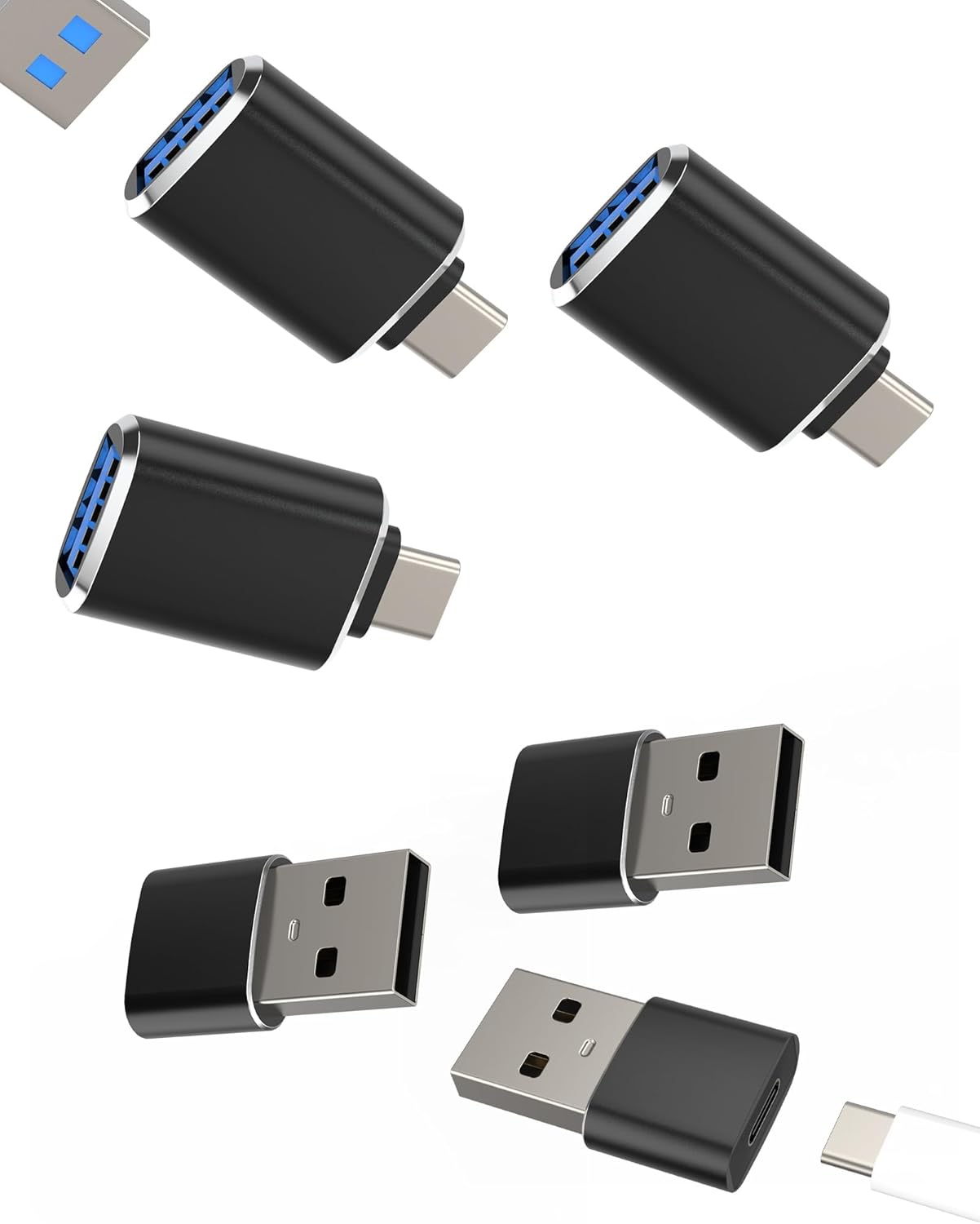 Adaptador USB-C a USB-A OTG (lote de 6) - Alta velocidad de transferencia de datos, diseño de aluminio