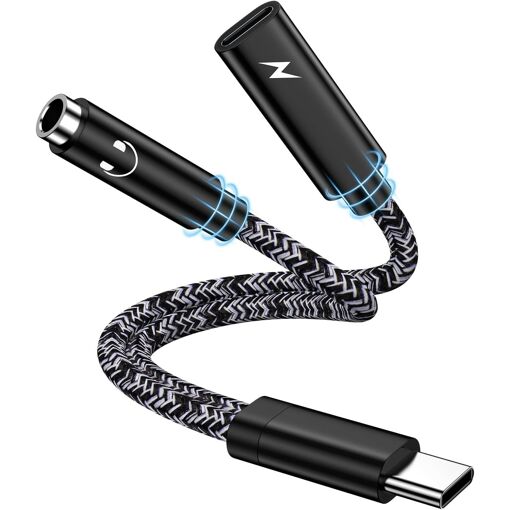 Adaptateur USB-C vers Jack 3,5 mm Subzonal avec charge rapide, câble 2 en 1 Type C vers AUX