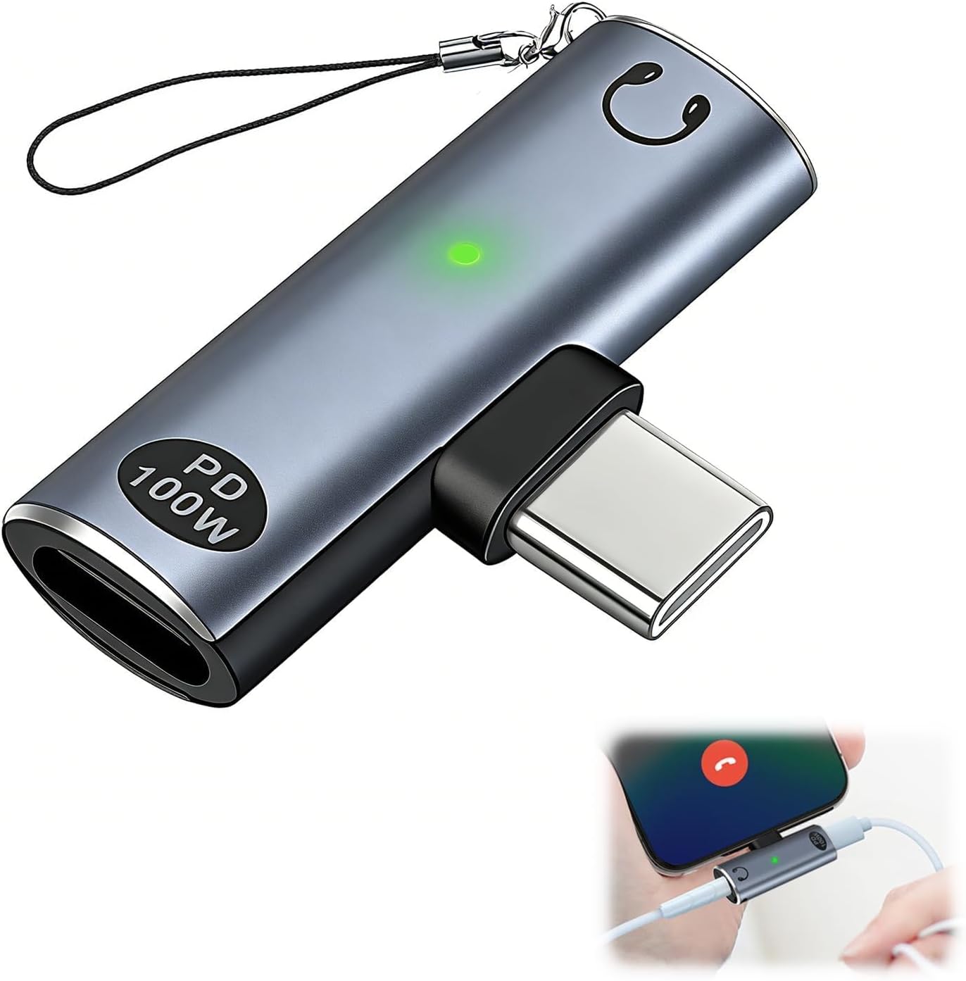 Adaptador 2 en 1 USB C a jack de 3,5 mm con PD 100 W
