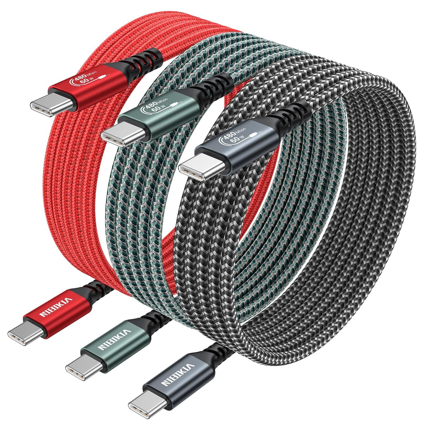 USB-C to USB-C Cable 2M, 60W PD Quick Charge (3 Pack)