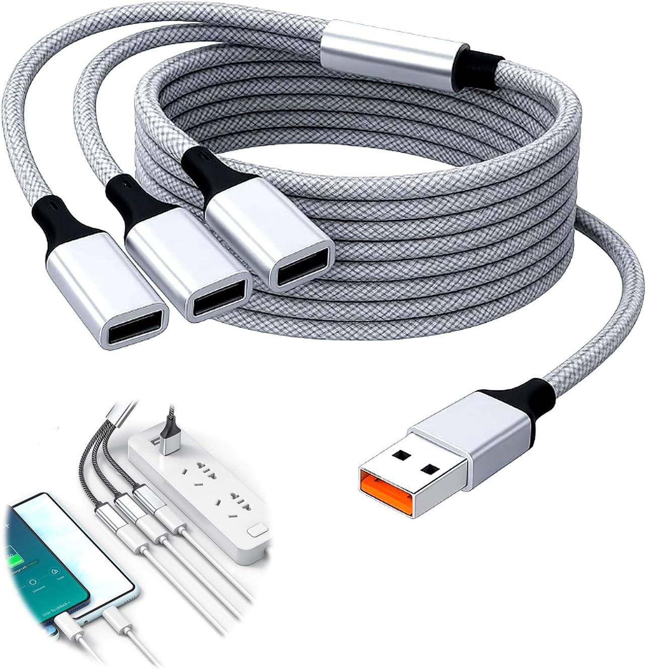 Subzonal 2m Cable Splitter, 3 Female to 1 Male, Durable USB Hub with Multiple Ports for PC, Mac, Consoles PS5/4/3