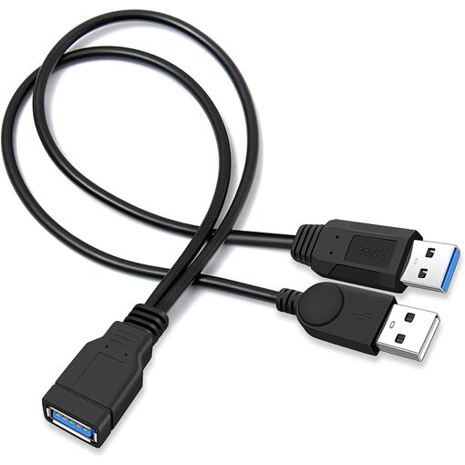 Cable Splitter USB Y - Doble Puerto USB 2.0 A Masculino a Femenino, Cable de Extensión de 35 cm (12 pulgadas) para Alimentación y Transferencia de Datos