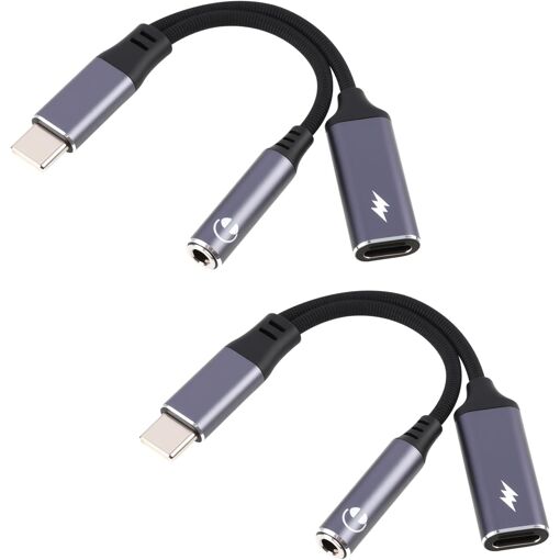 Adaptateur USB-C Jack 2 en 1 avec charge rapide PD 60W, écoute de musique et chargement simultané, adaptateur USB-C Jack compact, compatible avec les smartphones 15-17 séries, Galaxy S24/S23