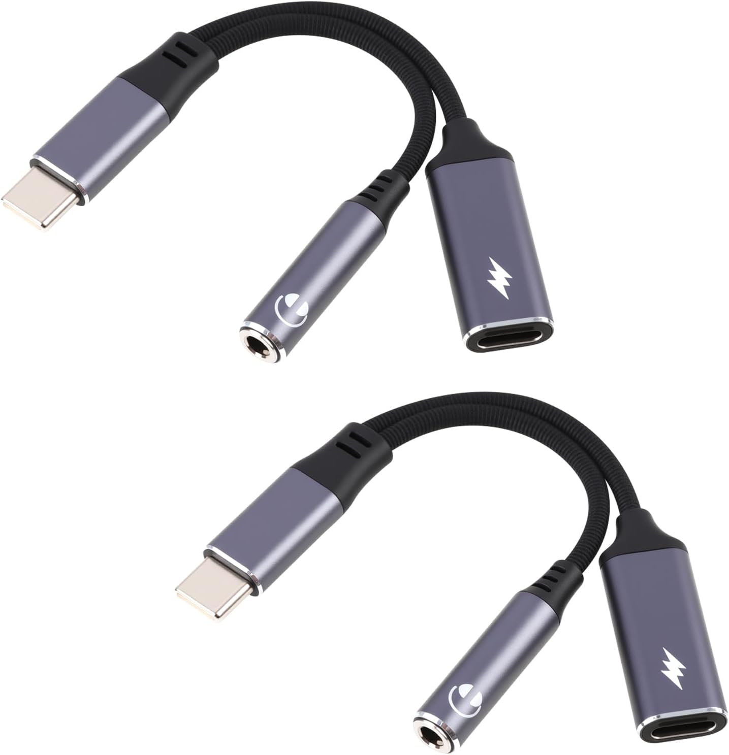 Adaptador USB C Jack 2 en 1 con carga rápida PD 60W, escucha de música y carga simultánea, adaptador USB C Jack compacto, compatible con teléfonos inteligentes 15-17 series, Galaxy S24/S23