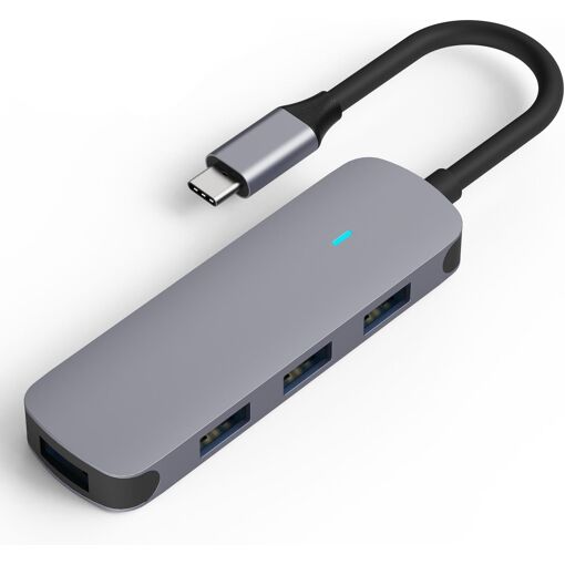 Adaptateur USB-C vers 4 ports USB-A - Répartiteur 4 en 1 - Hub 3.0 5Gbps - Compatibile avec MacBook, iPad Air/Pro, Dell XPS, Samsung et autres - Hub de données - Aluminium