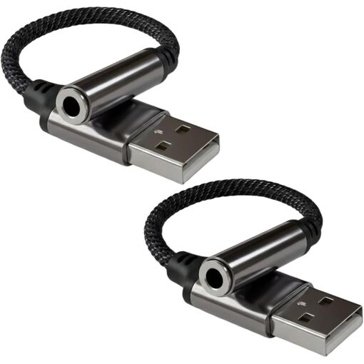 Subzonal 2-Piece USB to Jack Adapter, External Sound Card, Compact and Portable Type C Plug