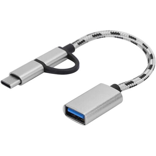 Subzonal USB 3.0 OTG Data Cable with Type C Adapter, 2-in-1 Transfer Line for Phones and Tablets, Grey Metal